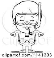 Cartoon Clipart Of A Black And White Happy Scuba Boy Vector Outlined Coloring Page