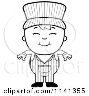 Cartoon Clipart Of A Black And White Happy Train Engineer Boy Vector Outlined Coloring Page