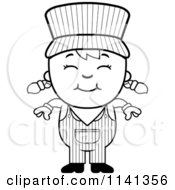 Cartoon Clipart Of A Black And White Happy Train Engineer Girl Vector Outlined Coloring Page