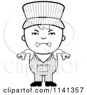 Cartoon Clipart Of A Black And White Angry Train Engineer Boy Vector Outlined Coloring Page
