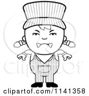 Cartoon Clipart Of A Black And White Angry Train Engineer Girl Vector Outlined Coloring Page