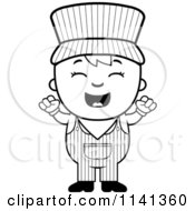 Poster, Art Print Of Black And White Happy Train Engineer Boy Cheering