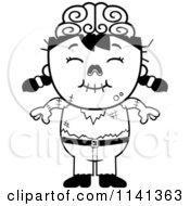 Cartoon Clipart Of A Black And White Happy Zombie Girl Vector Outlined Coloring Page