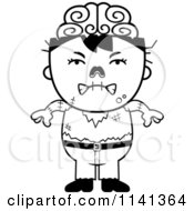 Cartoon Clipart Of A Black And White Angry Zombie Boy Vector Outlined Coloring Page