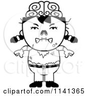 Cartoon Clipart Of A Black And White Angry Zombie Girl Vector Outlined Coloring Page