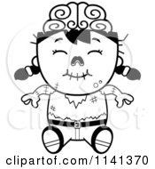 Poster, Art Print Of Black And White Happy Zombie Girl Sitting