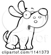 Cartoon Clipart Of A Black And White Surprised Dog Sitting Vector Outlined Coloring Page
