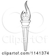 Cartoon Clipart Of A Black And White Happy Olympic Torch Vector Outlined Coloring Page