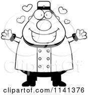 Cartoon Clipart Of A Black And White Amorous Bellhop Worker Vector Outlined Coloring Page