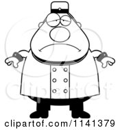 Cartoon Clipart Of A Black And White Depressed Bellhop Worker Vector Outlined Coloring Page