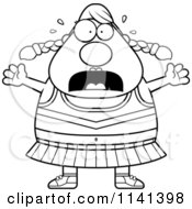 Cartoon Clipart Of A Black And White Chubby Stressed Cheerleader Vector Outlined Coloring Page