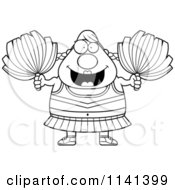 Cartoon Clipart Of A Black And White Chubby Cheerleader Vector Outlined Coloring Page