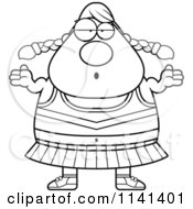 Cartoon Clipart Of A Black And White Shrugging Careless Chubby Cheerleader Vector Outlined Coloring Page