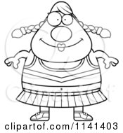 Cartoon Clipart Of A Black And White Happy Chubby Cheerleader Vector Outlined Coloring Page