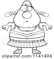 Cartoon Clipart Of A Black And White Surpised Chubby Cheerleader Vector Outlined Coloring Page
