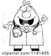 Cartoon Clipart Of A Black And White Happy Chubby Male Doctor Or Veterinarian With An Idea Vector Outlined Coloring Page