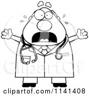 Cartoon Clipart Of A Black And White Panicking Chubby Male Doctor Or Veterinarian Vector Outlined Coloring Page
