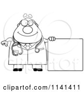 Poster, Art Print Of Black And White Happy Chubby Male Doctor Or Veterinarian With A Sign