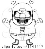 Cartoon Clipart Of A Black And White Amorous Chubby Football Player Vector Outlined Coloring Page