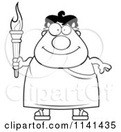 Cartoon Clipart Of A Black And White Happy Greek Man Holding An Olympic Torch Vector Outlined Coloring Page