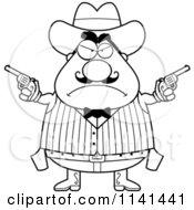Poster, Art Print Of Black And White Angry Chubby Male Wild West Cowboy Holding Pistols