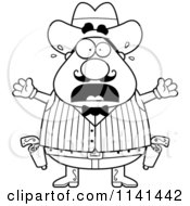 Poster, Art Print Of Black And White Scared Chubby Male Wild West Cowboy