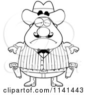Poster, Art Print Of Black And White Depressed Chubby Male Wild West Cowboy