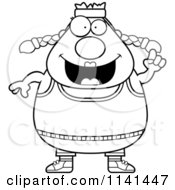 Cartoon Clipart Of A Black And White Plump Gym Woman With An Idea Vector Outlined Coloring Page