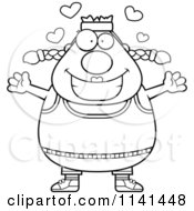 Cartoon Clipart Of A Black And White Amorous Plump Gym Woman Vector Outlined Coloring Page