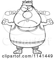 Cartoon Clipart Of A Black And White Angry Plump Gym Woman Vector Outlined Coloring Page
