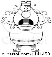 Cartoon Clipart Of A Black And White Stressed Plump Gym Woman Vector Outlined Coloring Page