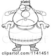 Cartoon Clipart Of A Black And White Depressed Plump Gym Woman Vector Outlined Coloring Page