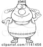 Cartoon Clipart Of A Black And White Waving Plump Gym Woman Vector Outlined Coloring Page