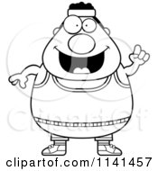 Cartoon Clipart Of A Black And White Happy Plump Gym Man With An Idea Vector Outlined Coloring Page