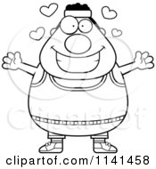 Cartoon Clipart Of A Black And White Amorous Plump Gym Man Vector Outlined Coloring Page