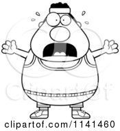 Cartoon Clipart Of A Black And White Stressed Plump Gym Man Vector Outlined Coloring Page