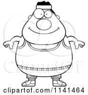 Cartoon Clipart Of A Black And White Plump Gym Man Vector Outlined Coloring Page