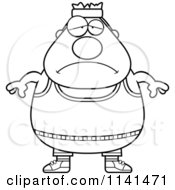 Cartoon Clipart Of A Black And White Depressed Plump Gym Man Vector Outlined Coloring Page