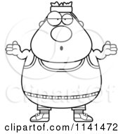 Cartoon Clipart Of A Black And White Careless Shrugging Plump Gym Man Vector Outlined Coloring Page