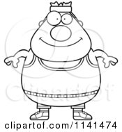 Cartoon Clipart Of A Black And White Plump Gym Man Vector Outlined Coloring Page