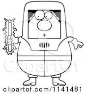 Cartoon Clipart Of A Black And White Nervous Hazmat Hazardous Materials Removal Worker Holding A Radioactive Rod Vector Outlined Coloring Page