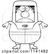 Cartoon Clipart Of A Black And White Depressed Hazmat Hazardous Materials Removal Worker Vector Outlined Coloring Page