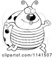 Cartoon Clipart Of A Black And White Female Ladybug Running Vector Outlined Coloring Page