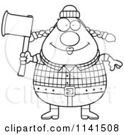 Poster, Art Print Of Black And White Happy Chubby Female Lumberjack Holding An Axe