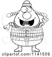 Cartoon Clipart Of A Black And White Happy Chubby Female Lumberjack With An Idea Vector Outlined Coloring Page