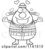 Cartoon Clipart Of A Black And White Happy Chubby Female Lumberjack Wanting A Hug Vector Outlined Coloring Page