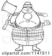 Cartoon Clipart Of A Black And White Angry Chubby Female Lumberjack Vector Outlined Coloring Page