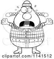 Cartoon Clipart Of A Black And White Panicking Chubby Female Lumberjack Vector Outlined Coloring Page