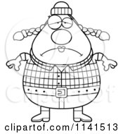 Cartoon Clipart Of A Black And White Depressed Chubby Female Lumberjack Vector Outlined Coloring Page