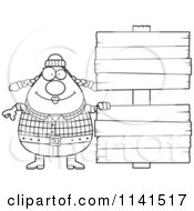 Poster, Art Print Of Black And White Happy Chubby Female Lumberjack With A Wood Sign